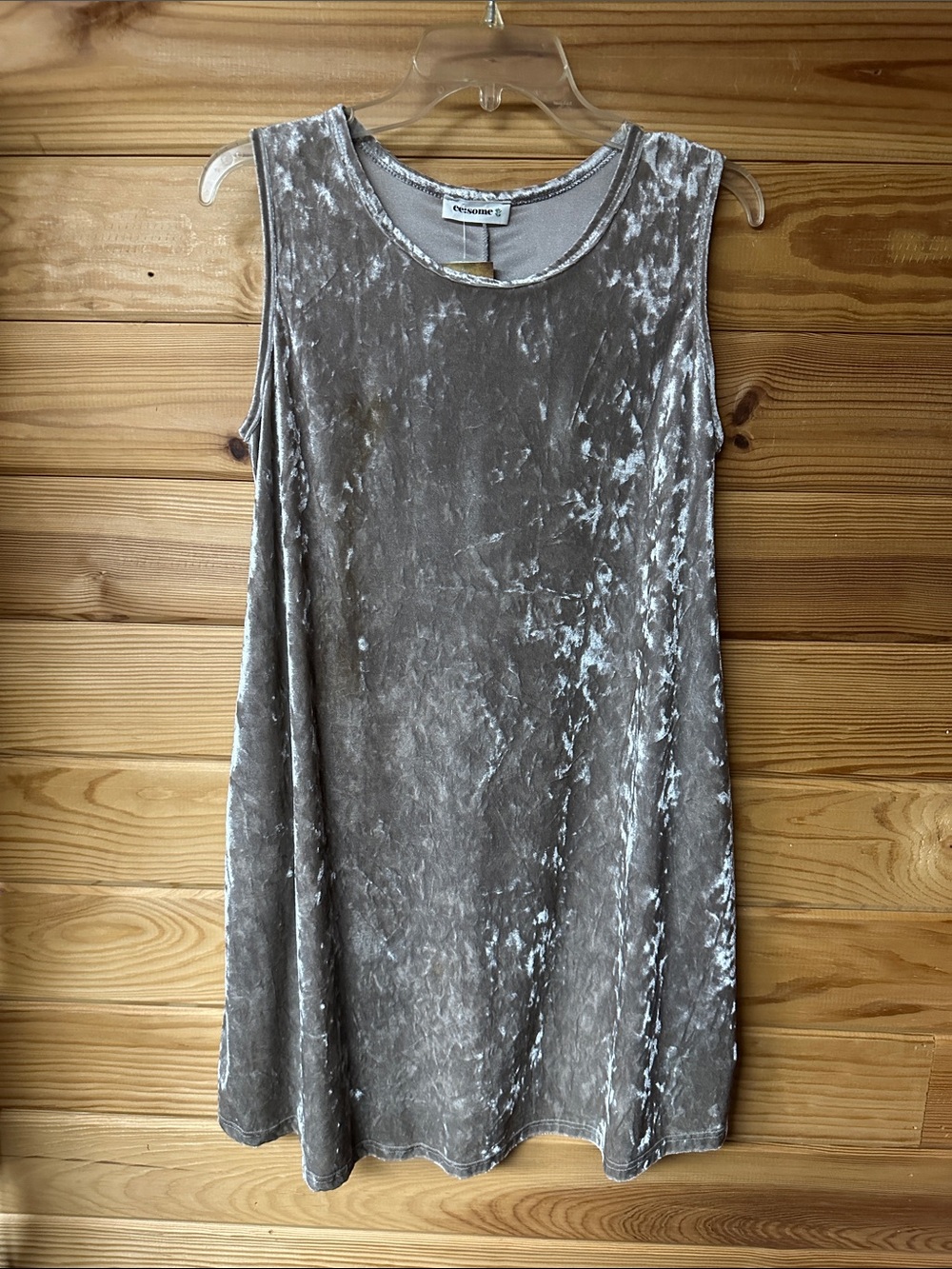 ee:some Women's Crushed Velvet Sleeveless Tank Dress - Silver/Taupe Size S